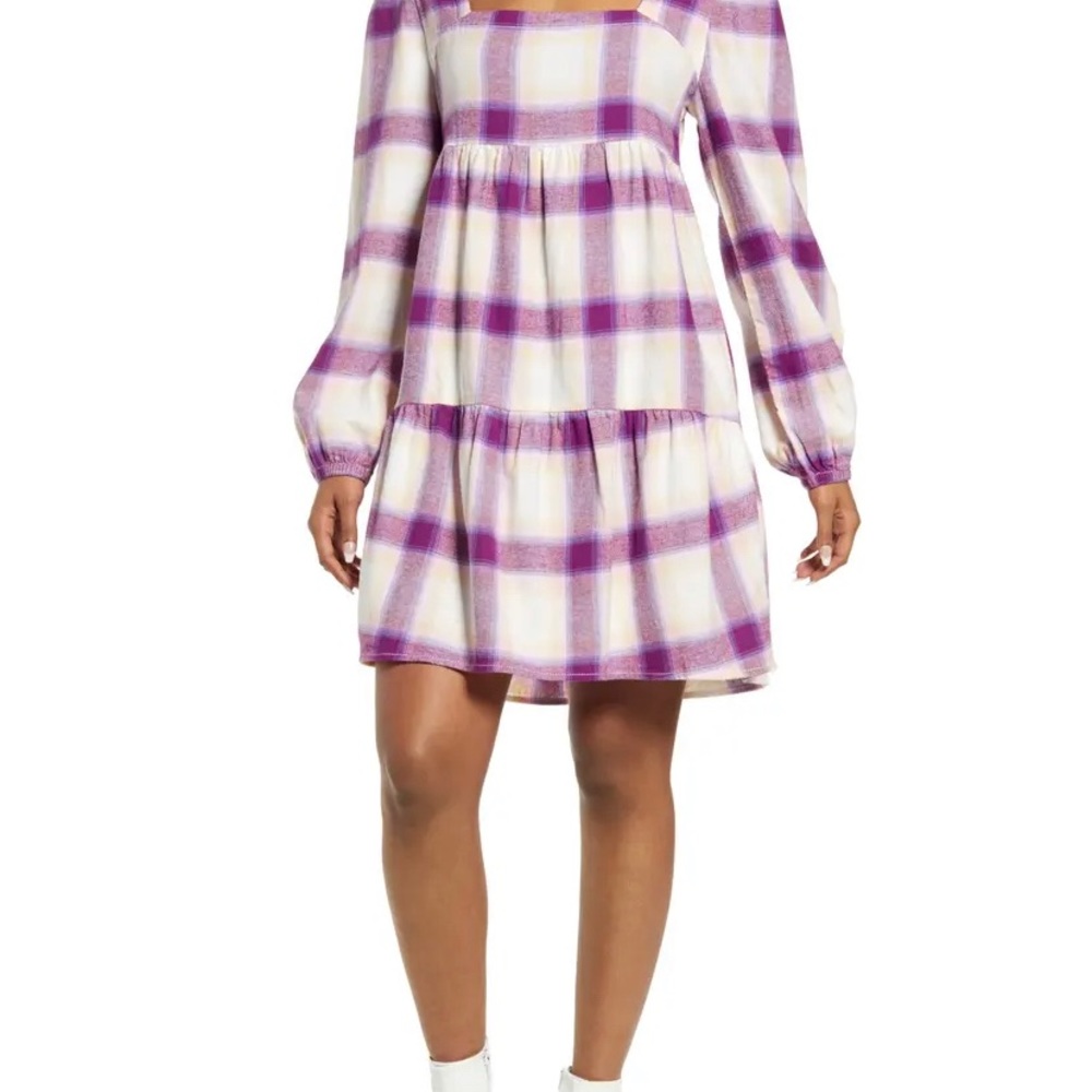 Bp. Purple plaid babydoll dress